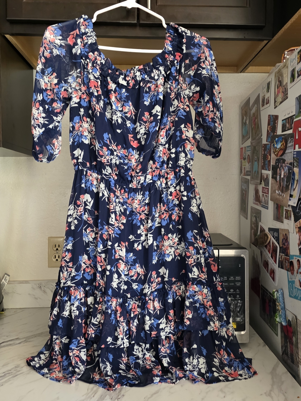 Westport Navy Floral Off-Shoulder Midi Dress Lady Size Medium